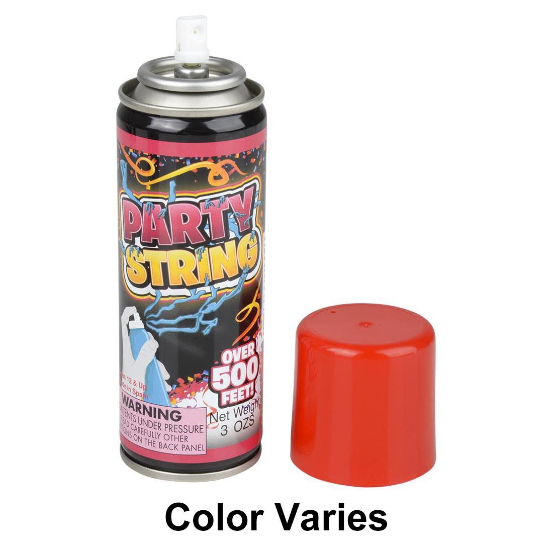 Can of Party String with lid off and text Color Varies