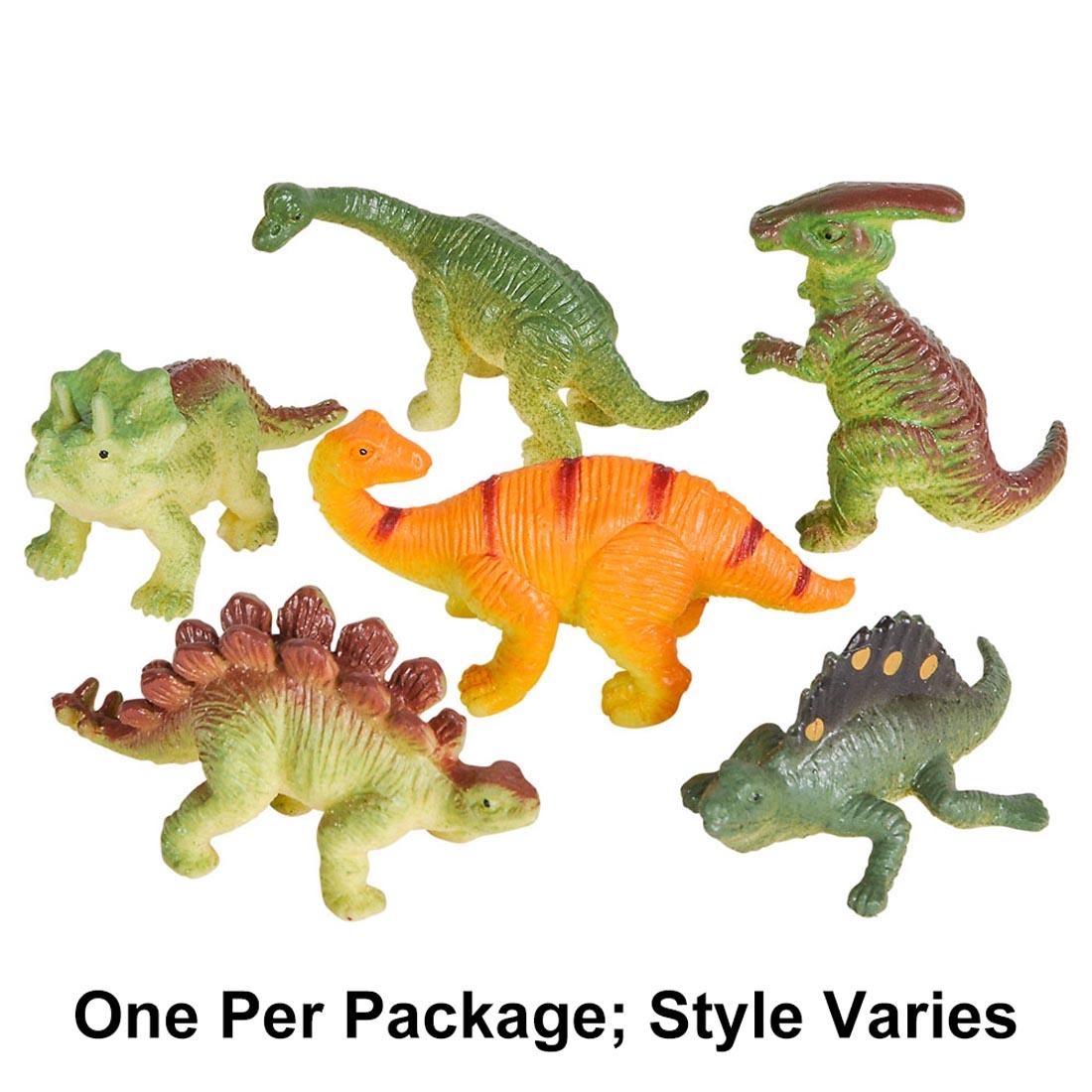 Six different animals from Dinosaur Fizzy Eggs with text One Per Package; Style Varies