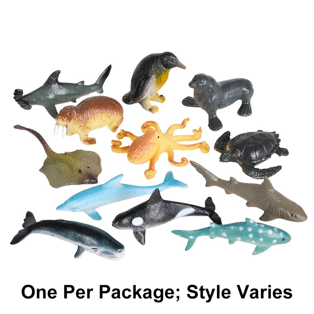 12 different animals from Aquatic Fizzy Eggs with text One Per Package; Style Varies