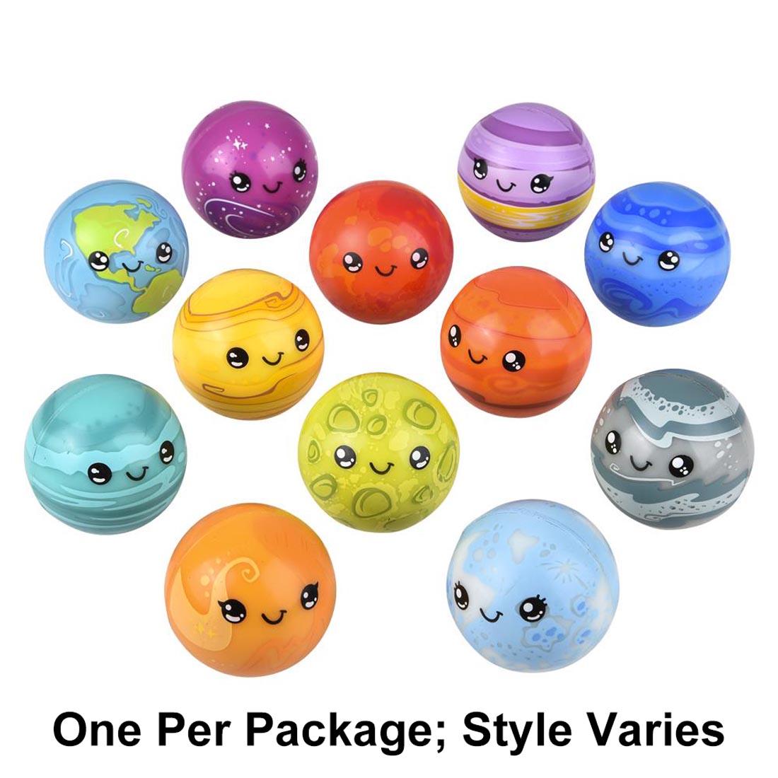12 different Hi-Bounce Planet Balls with text One Per Package; Style Varies