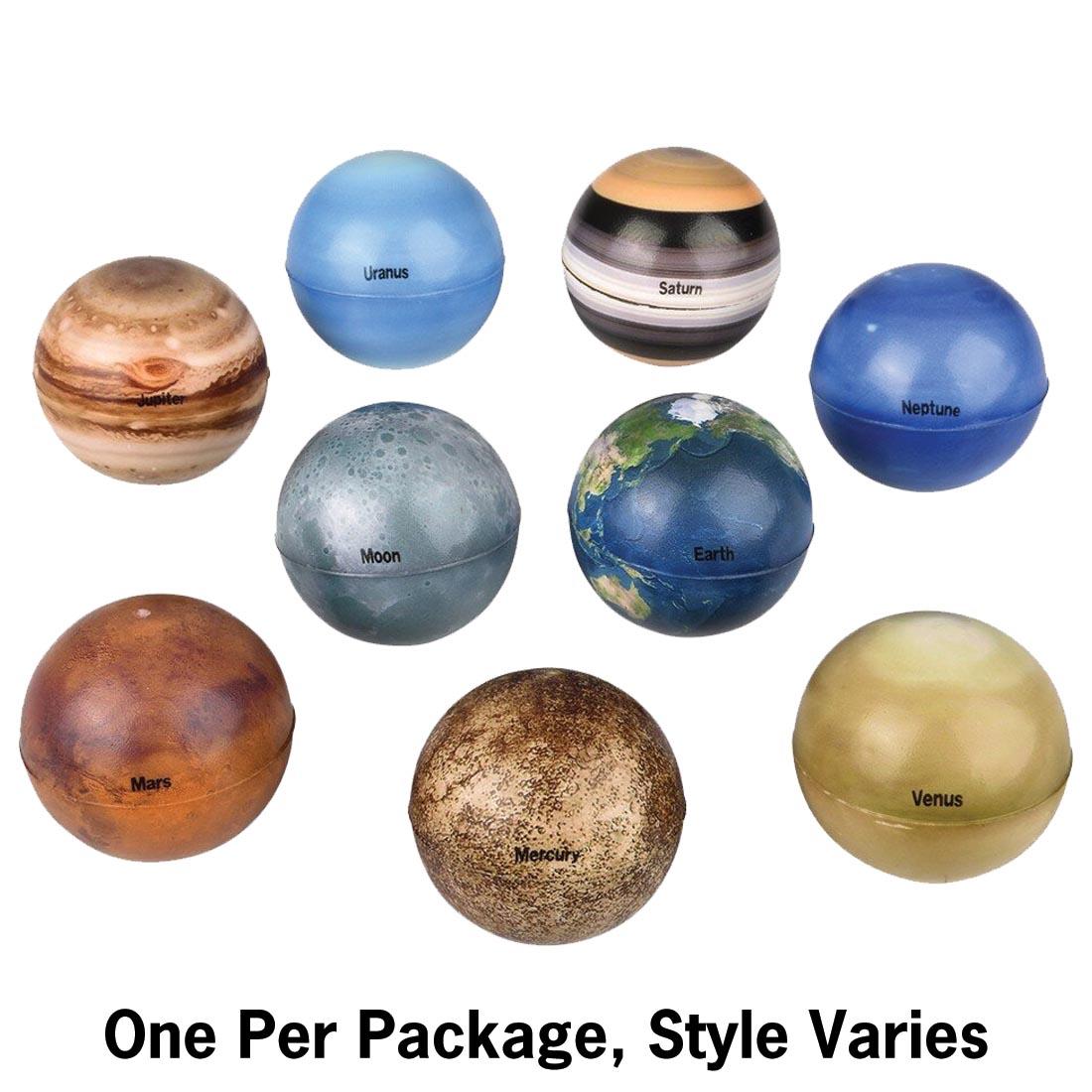8 Planet Stress Balls with text One Per Package, Style Varies