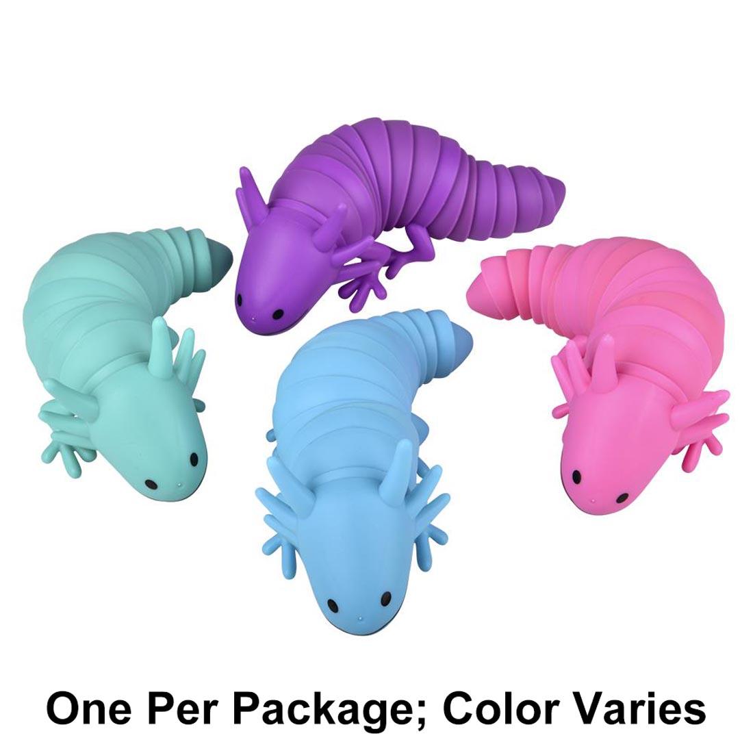 Four Sensory Wiggle Axolotls with text One Per Package; Color Varies