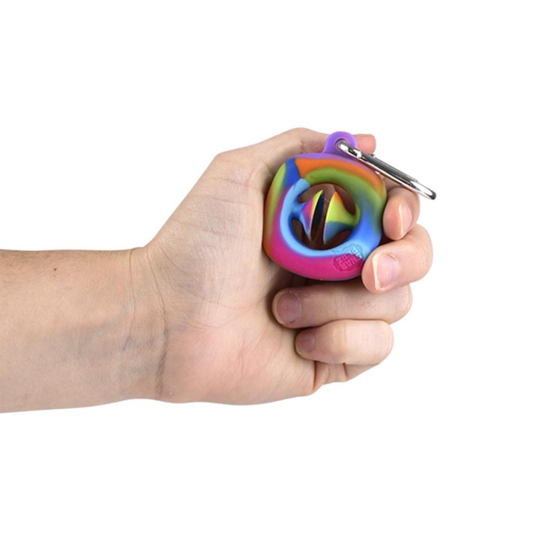 Hand holding a Mini Rainbow Snapperz Fidget Toy