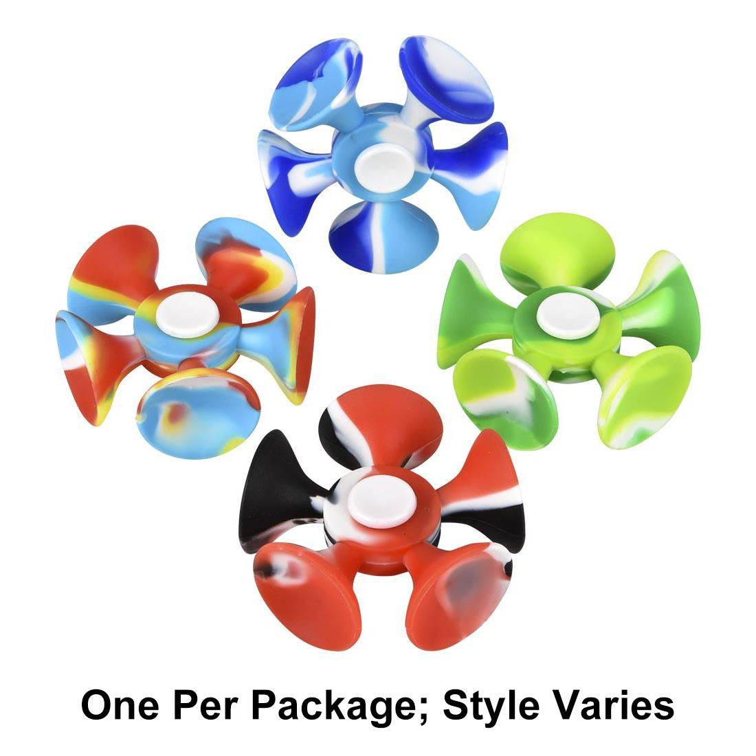 Four Suction Cup Fidget Spinners with text One Per Package; Style Varies