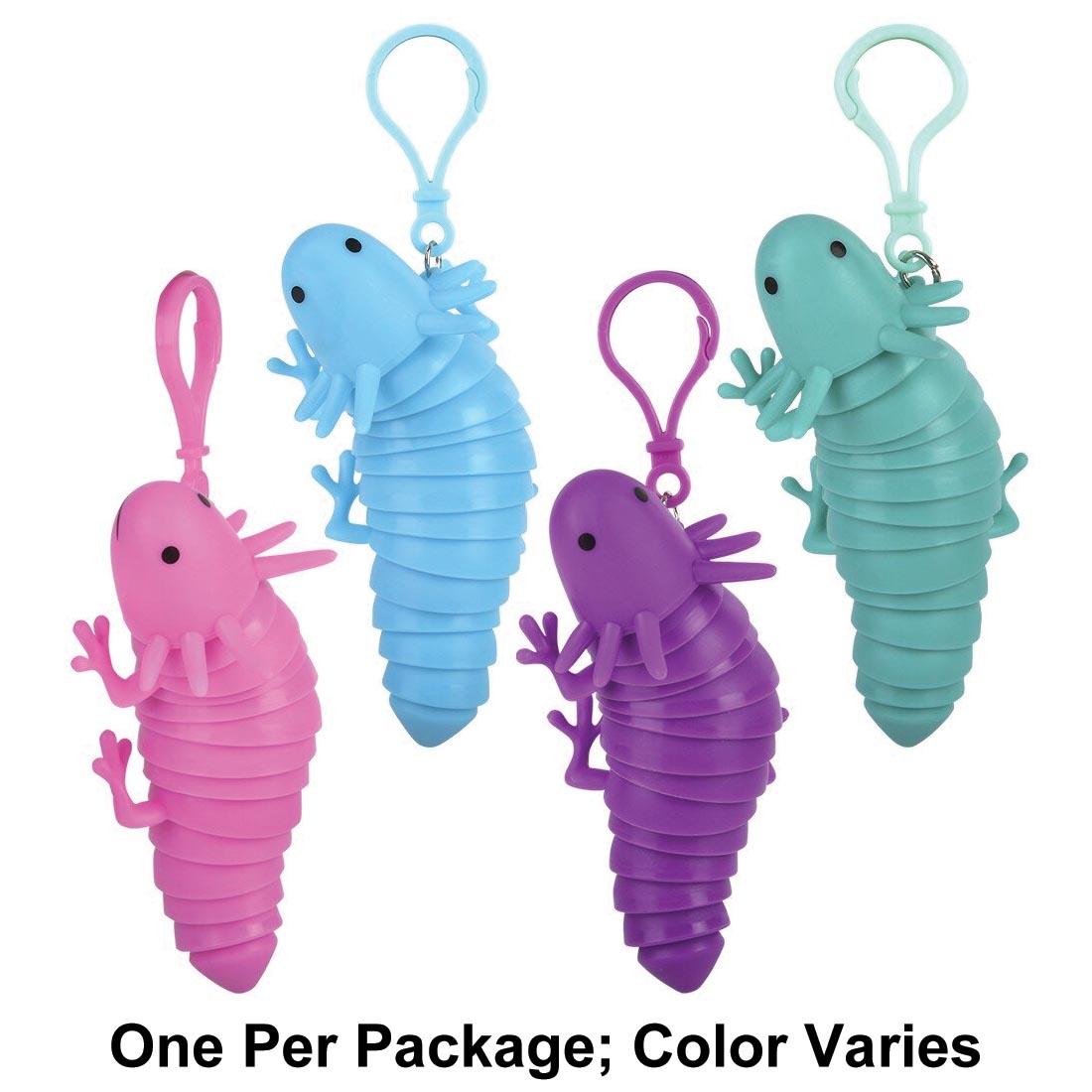 Four Sensory Wiggle Axolotl Backpack Clips plus text One Per Package; Color Varies