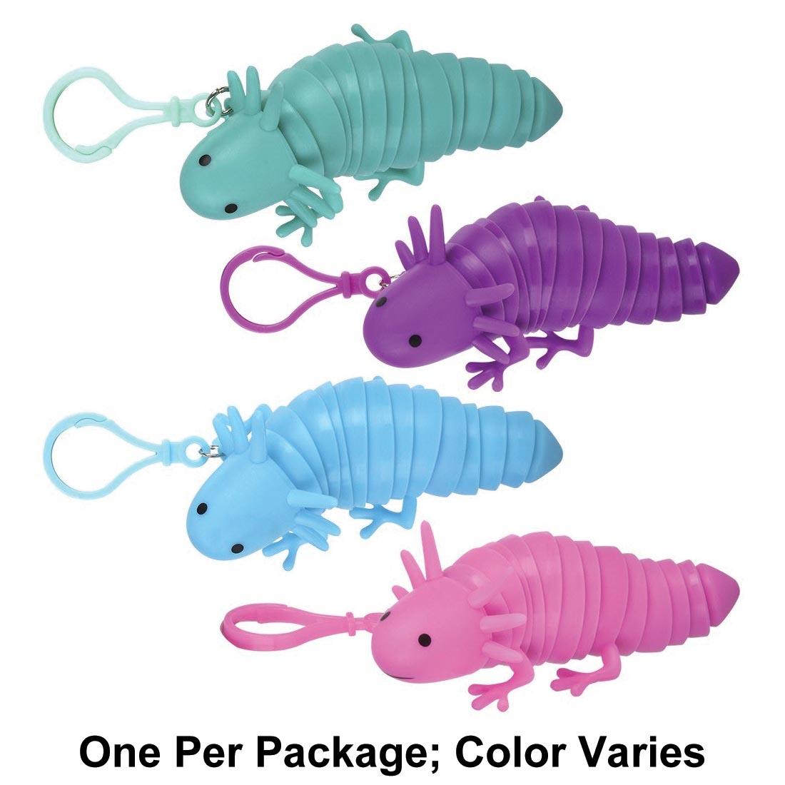 Four Sensory Wiggle Axolotl Backpack Clips plus text One Per Package; Color Varies