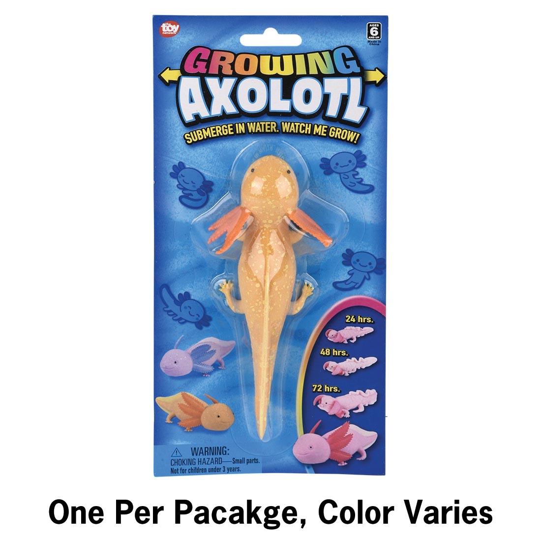 Growing Axolotl in package and text: One Per Package, Color Varies