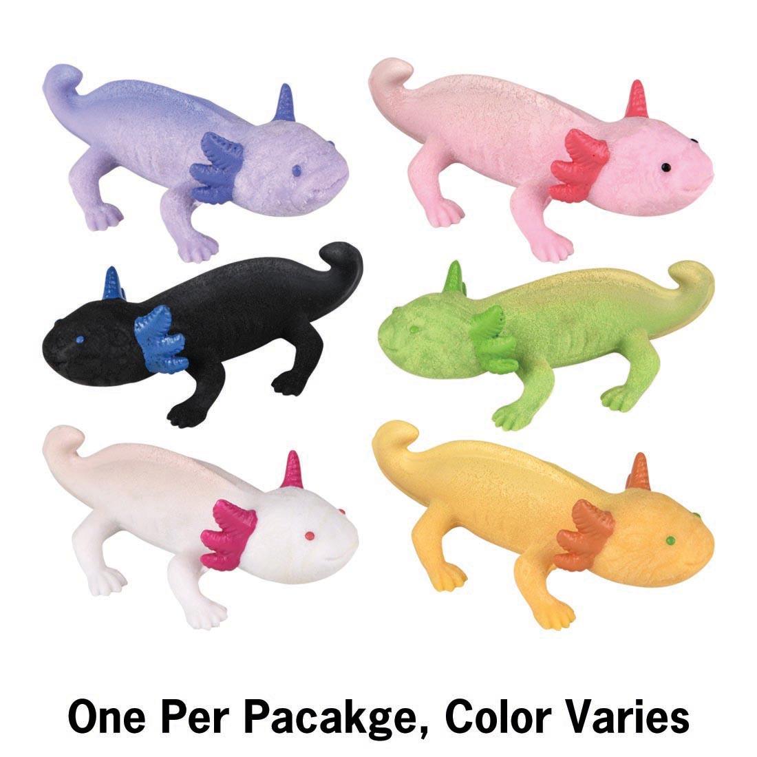 6 Giant Hatch And Grow Axolotls and text: One Per Package, Color Varies