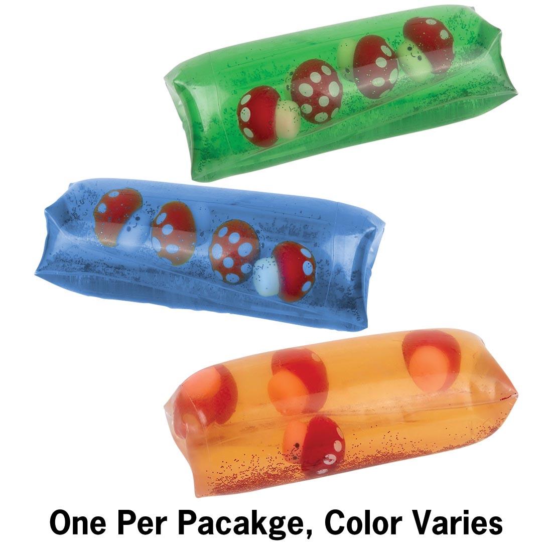 3 Jumbo Mushroom Water Wigglers and text: One Per Package, Color Varies