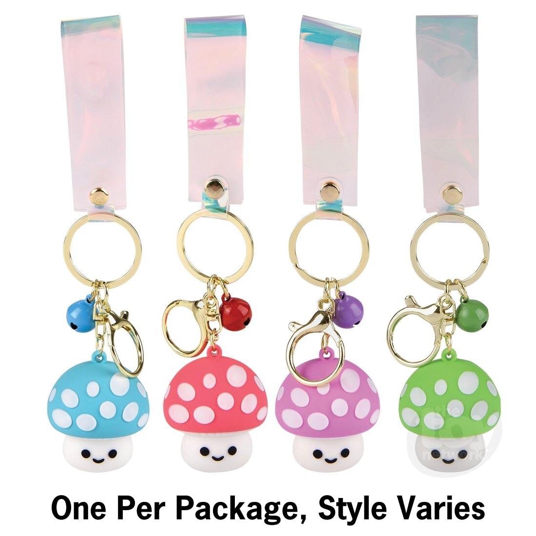 4 Mushroom Charm Wristlet Keyrings plus text One per package, style varies