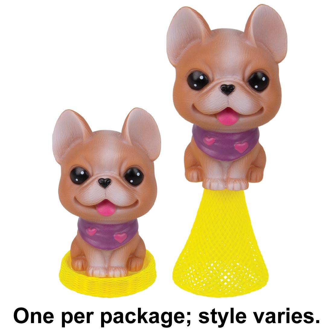 Pop Coil Dog both pushed down and extended, plus text One per package; style varies