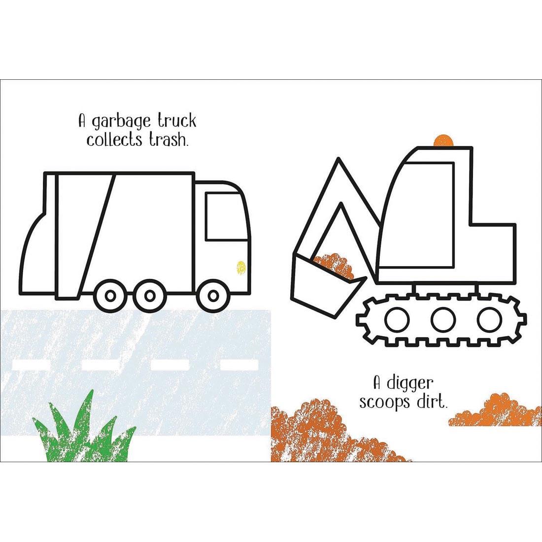 2 pages from Things That Go Little Coloring Book by Usborne