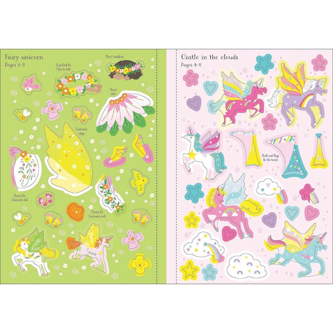 sticker pages from Unicorns Little Sticker Dolly Dressing by Usborne Activities