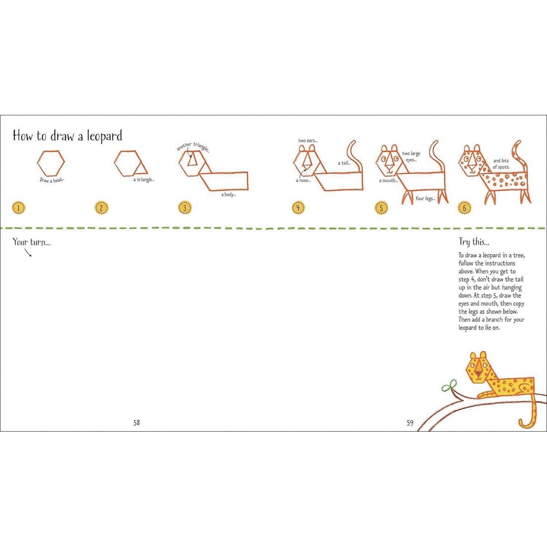 2 pages from Usborne Animals Step-By-Step Drawing Book by Fiona Watt