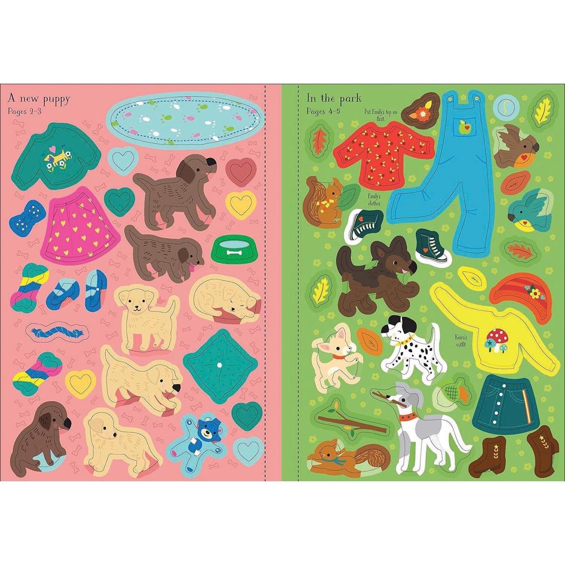 sticker page from Puppies Usborne Activities Little Sticker Dolly Dressing Book