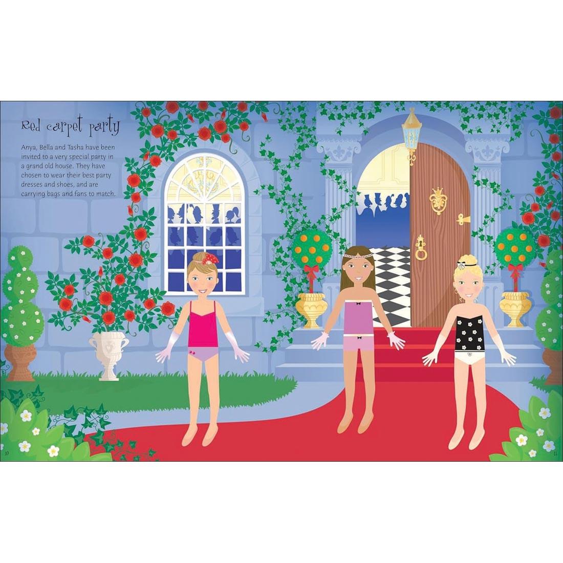 scene pages from Princesses Sticker Dolly Dressing Book by Usborne