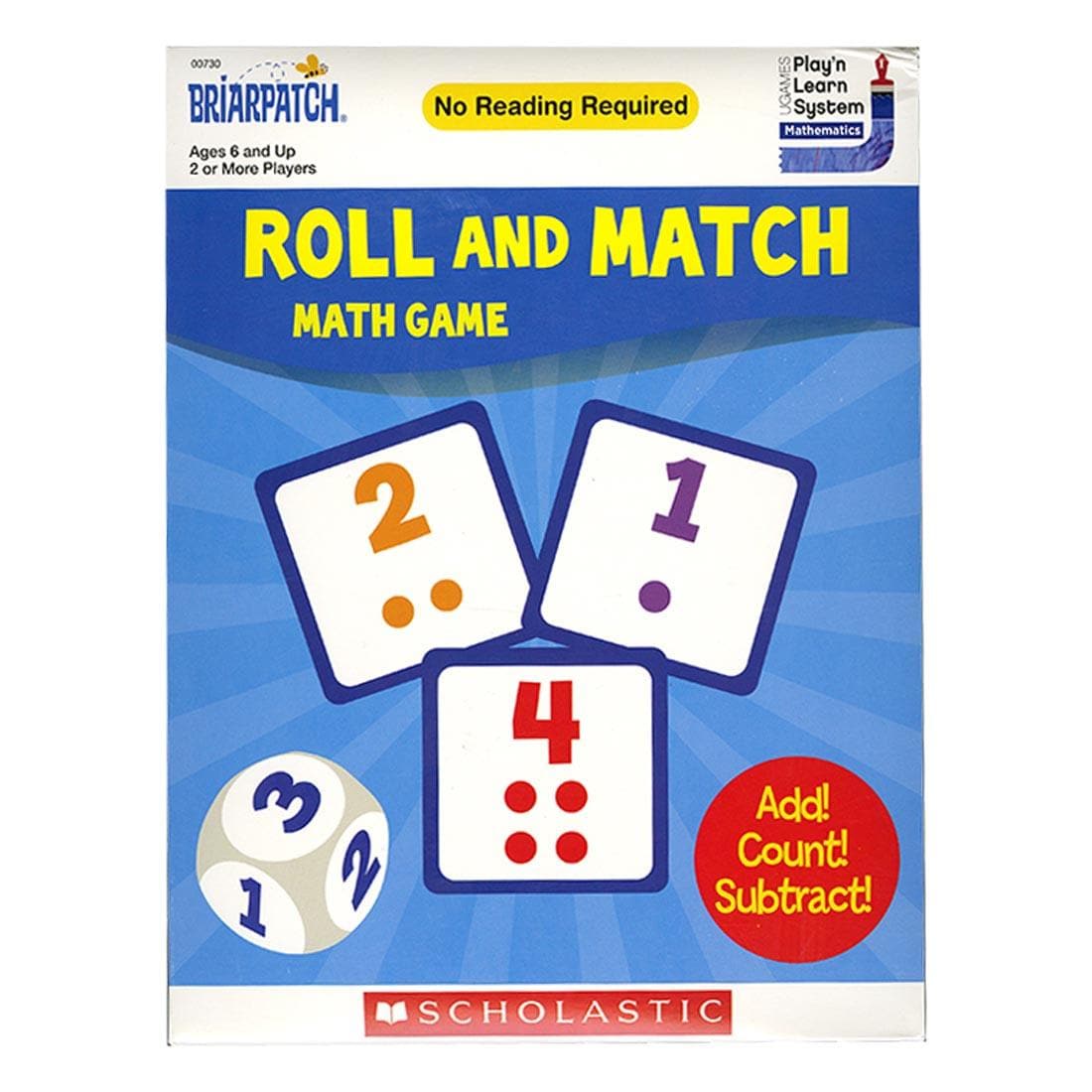 Front of package of Briarpatch Roll And Match Math Game