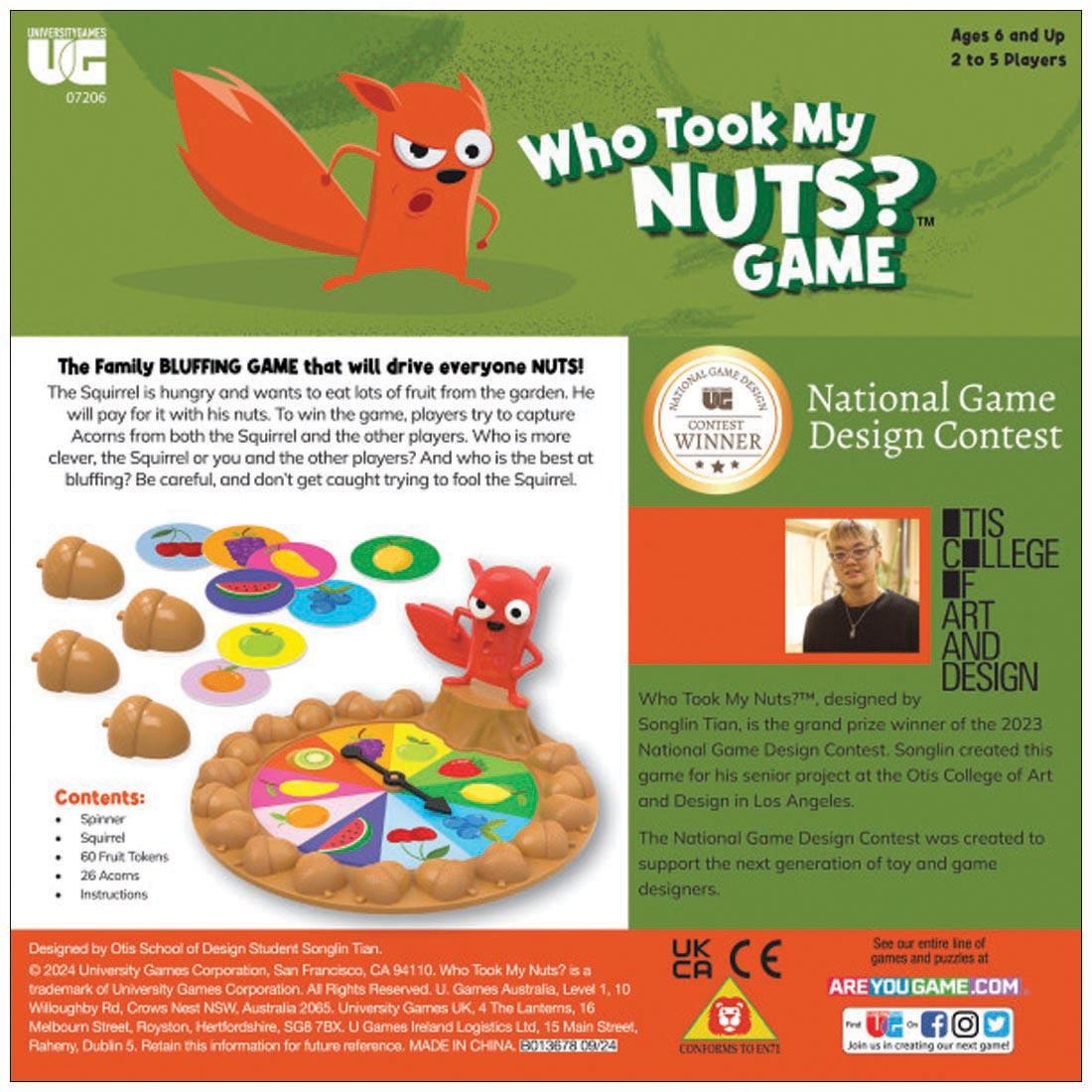 back of package for Who Took My Nuts? Game