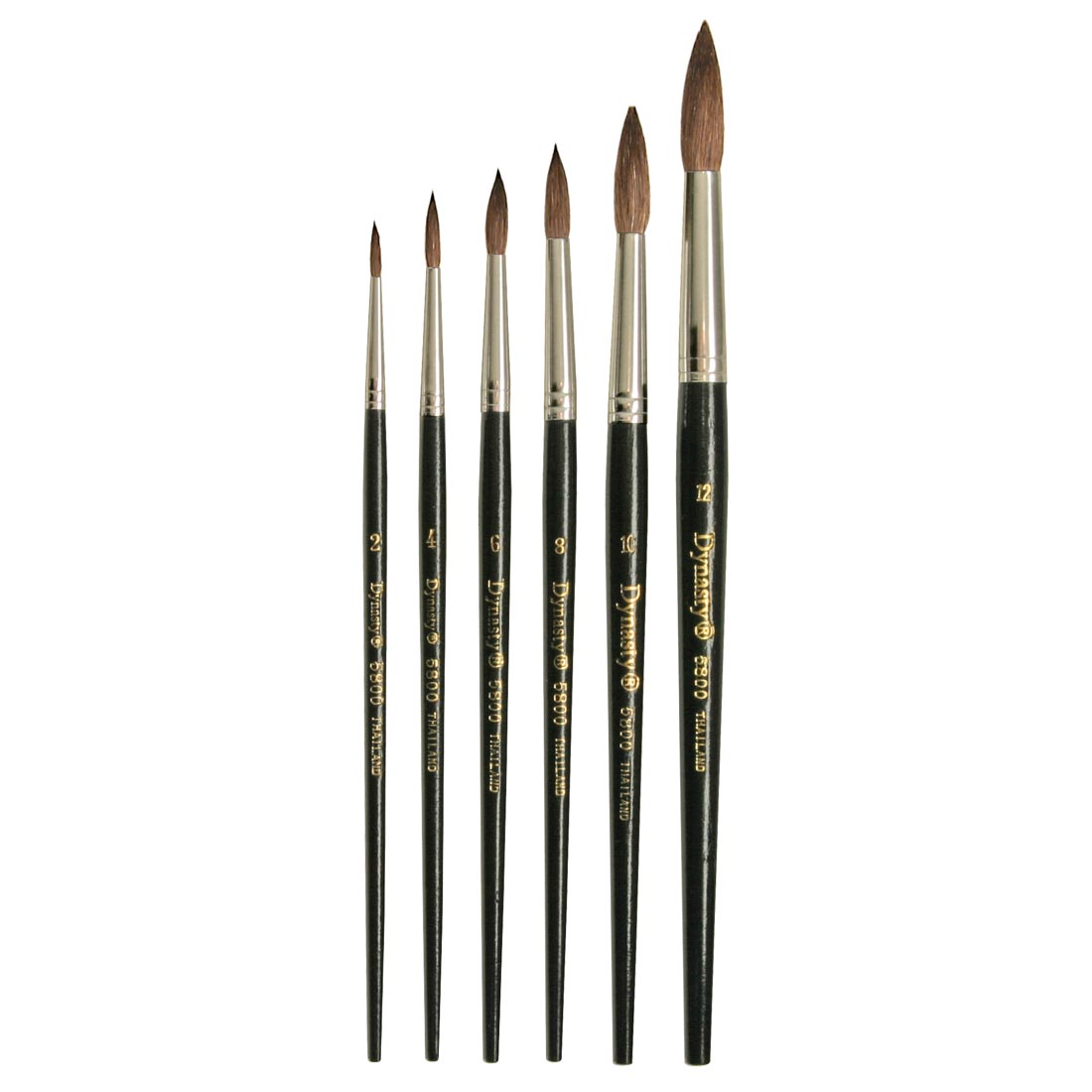 The six sizes of brushes included in the Dynasty Camel Brush Value Pack