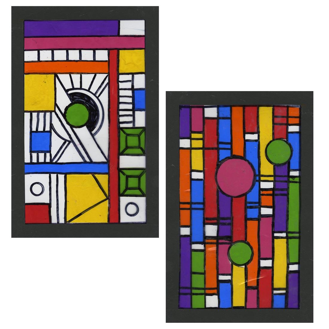 Two examples of completed projects using the Frank Lloyd Wright-Inspired Faux Stained Glass Project Kit