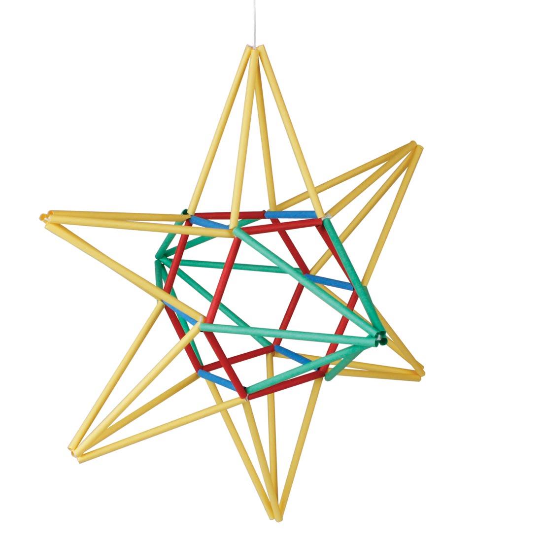 An example of a completed star made from the Himmeli Star Mobile Project Kit With Colored Artstraws