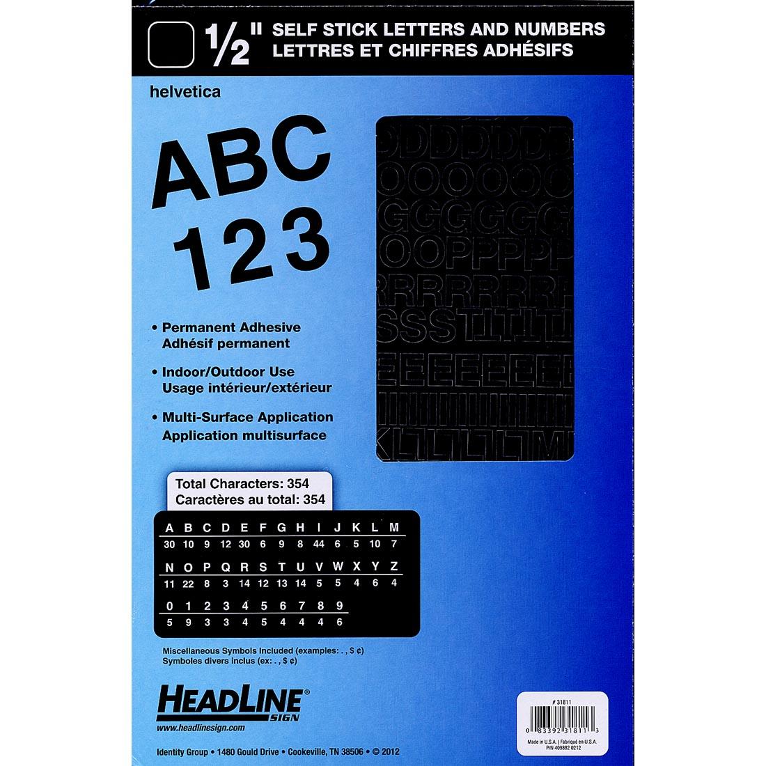 Headline Sign 31811 Stick-On Vinyl Letters and Numbers Black 1/2-Inch