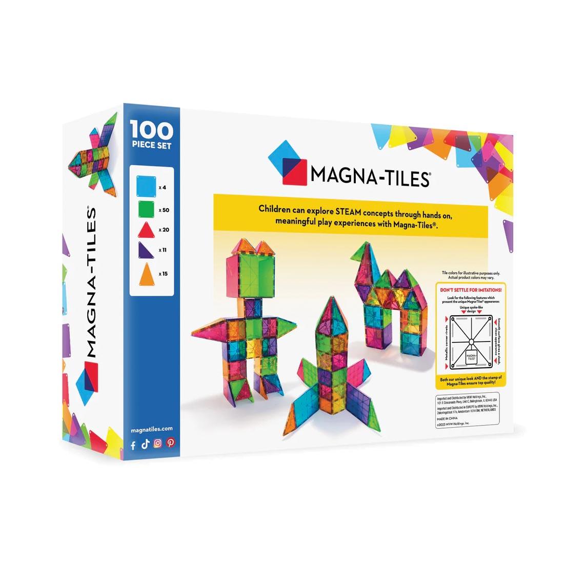 Back of package of Magna-Tiles Clear Colors 100-Count Set