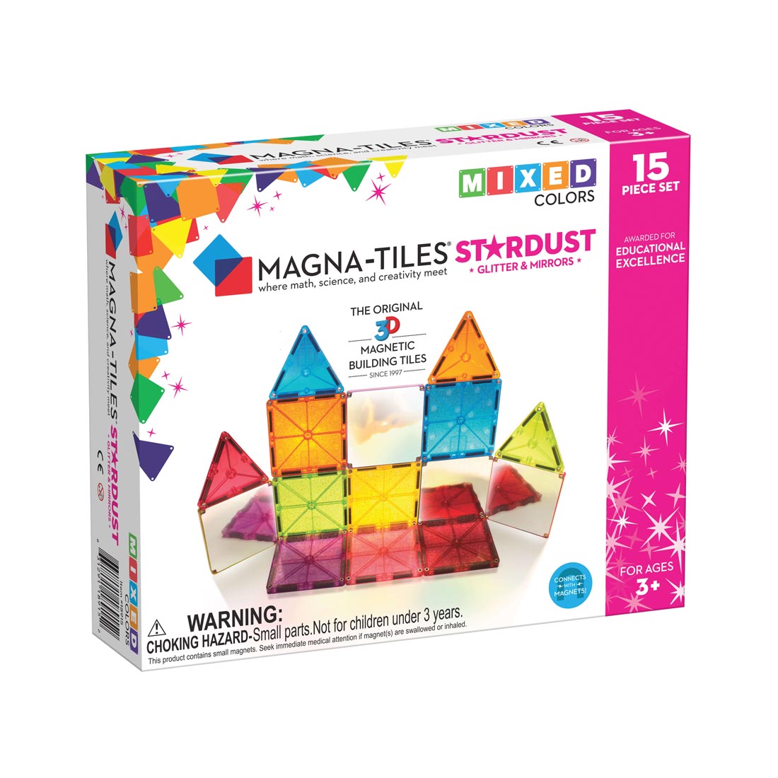 Front of box of Magna-Tiles Stardust 15-Count Set