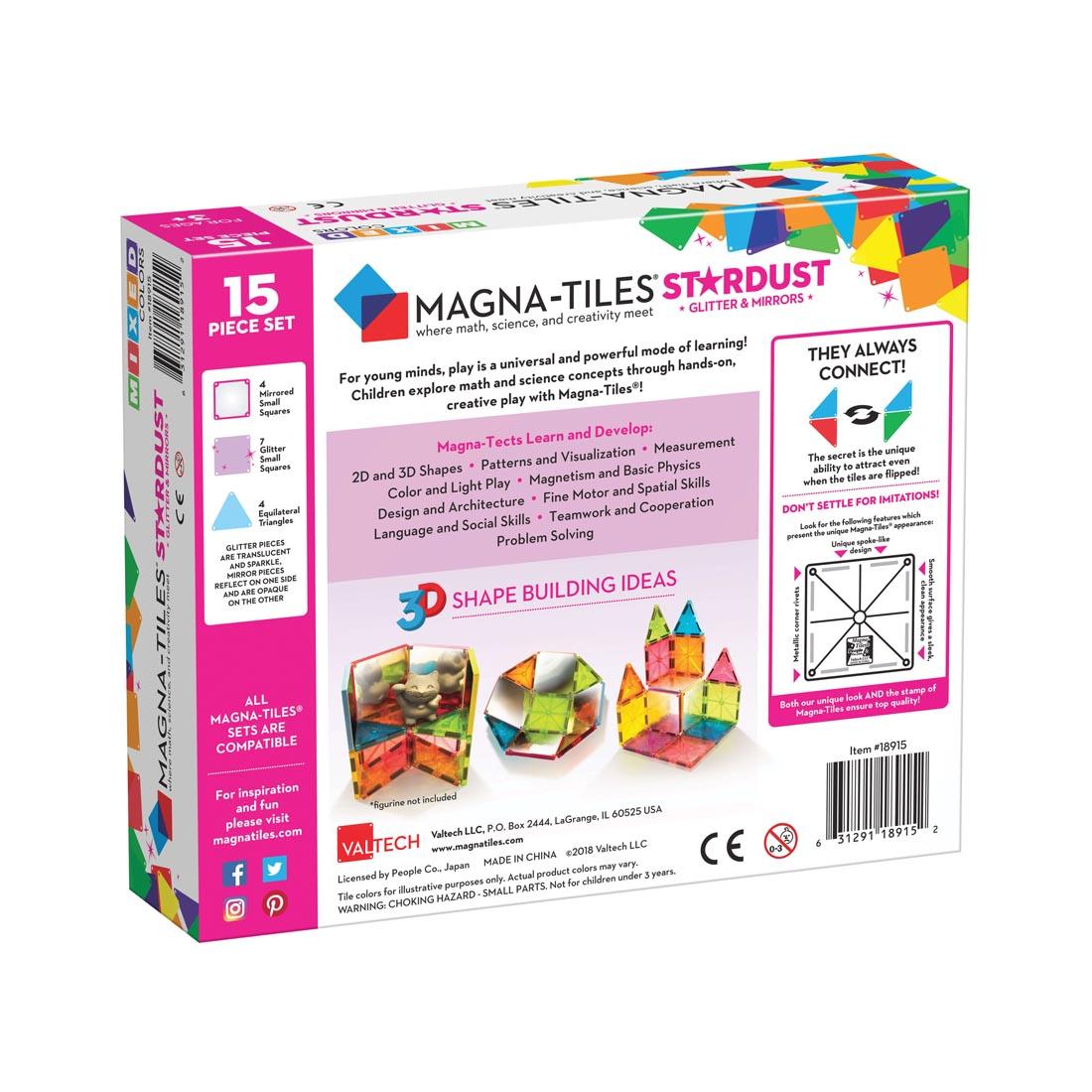 Back of box of Magna-Tiles Stardust 15-Count Set