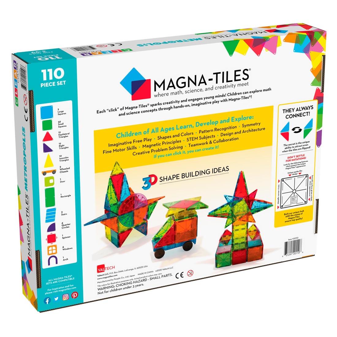 Back of box of the Magna-Tiles Metropolis 110-Count Set