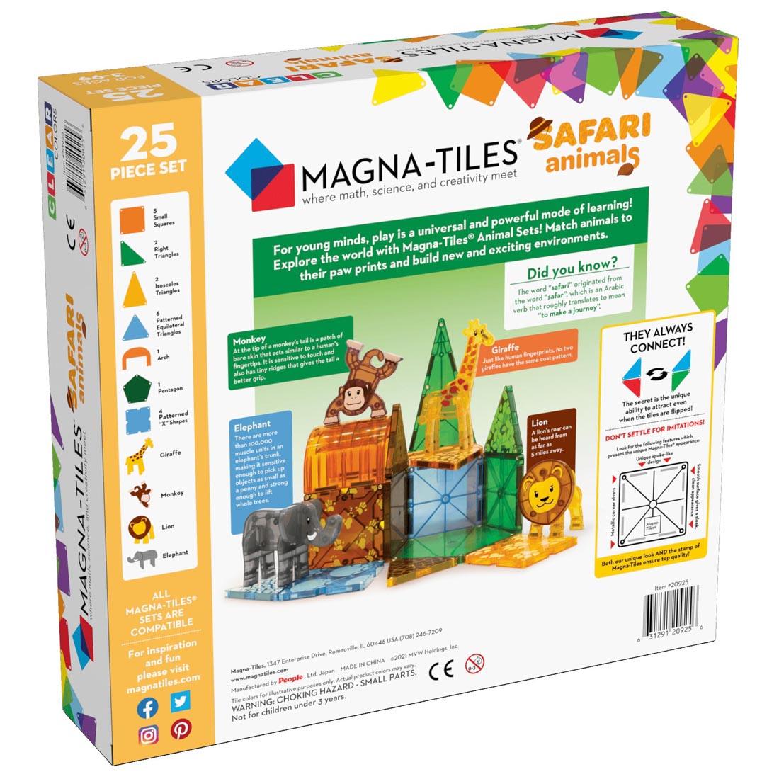 Back of box for the Magna-Tiles Safari Animals 25-Count Set