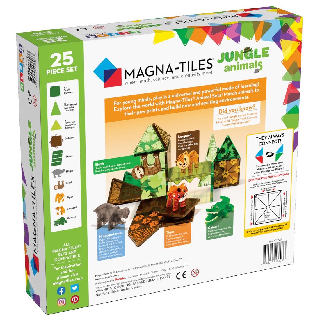 Back of box of the Magna-Tiles Jungle Animals 25-Count Set