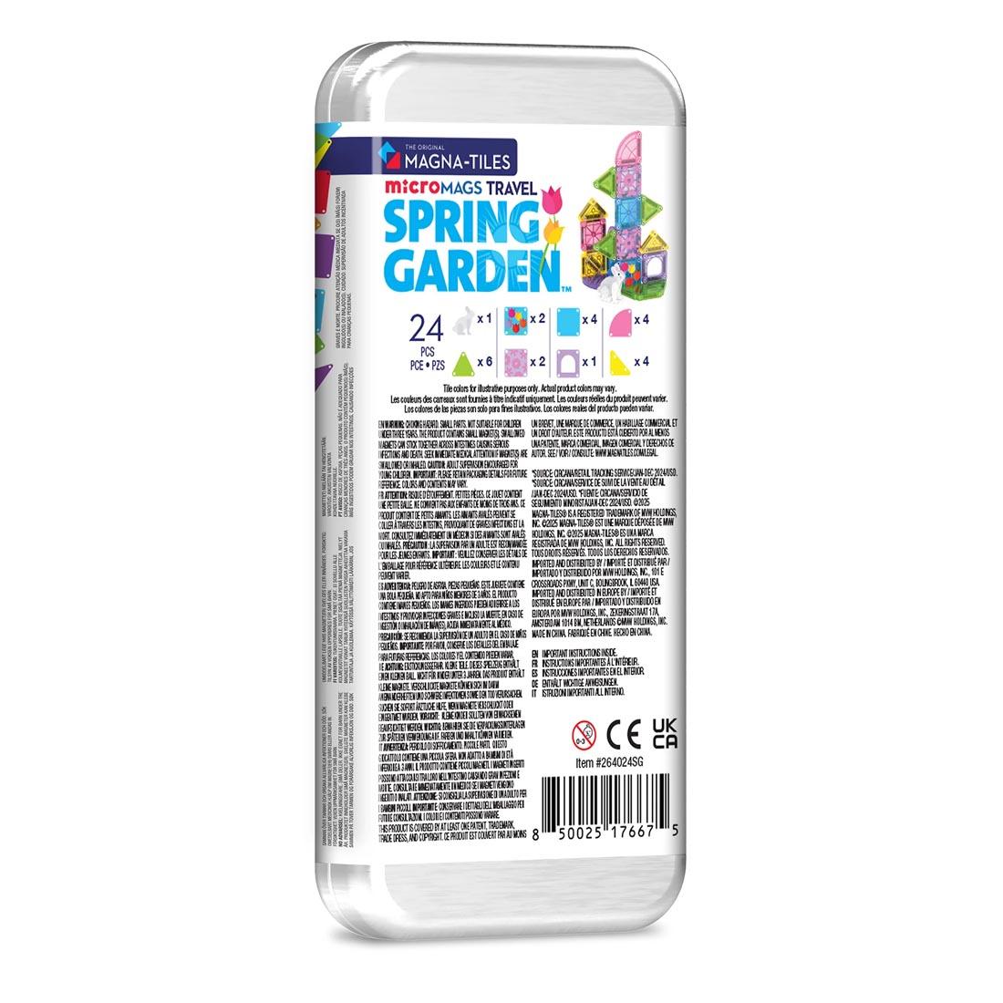 back of package for Magna-Tiles microMAGS Spring Garden 24-Piece Travel Set
