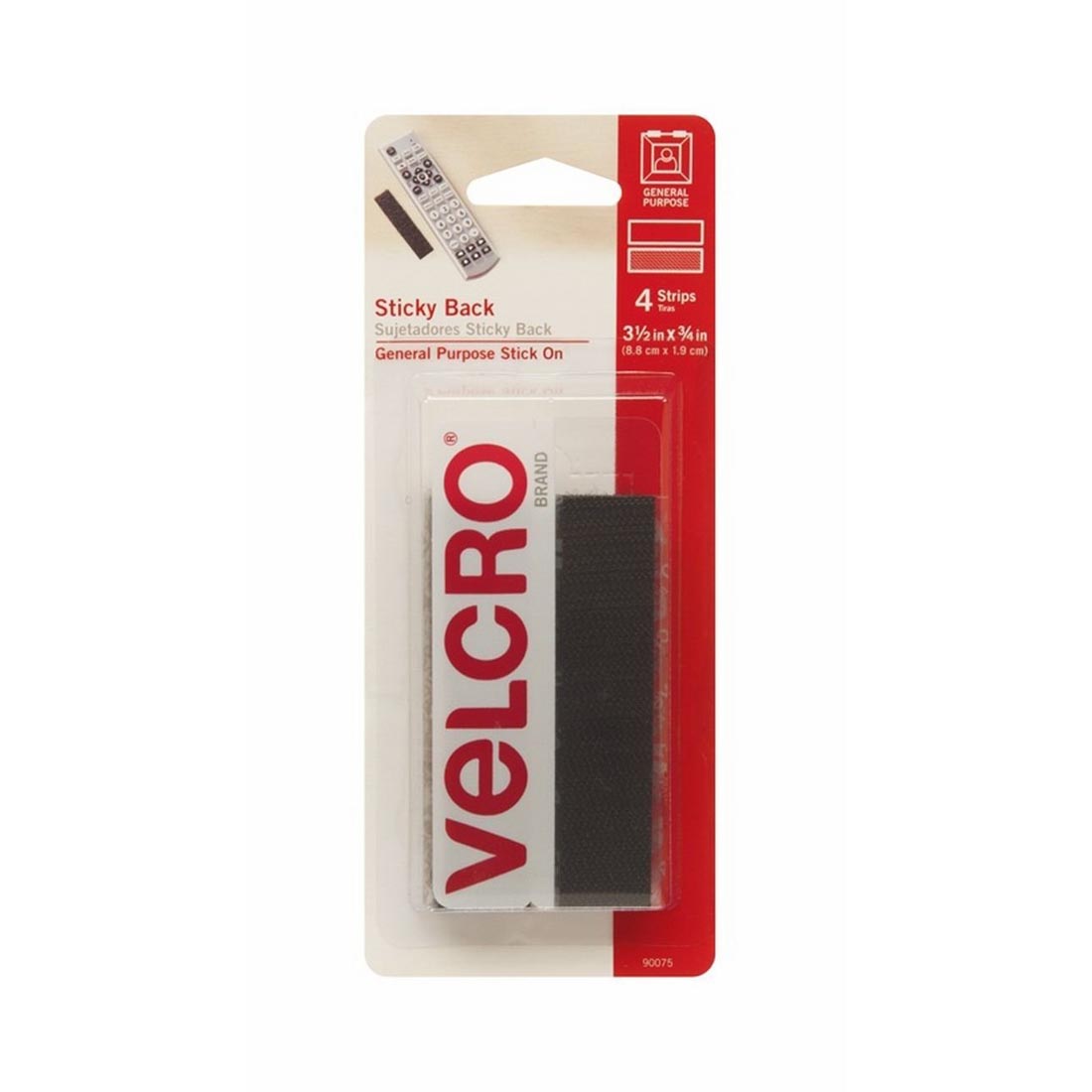 Package of VELCRO Brand Strips Black 3-1/2"