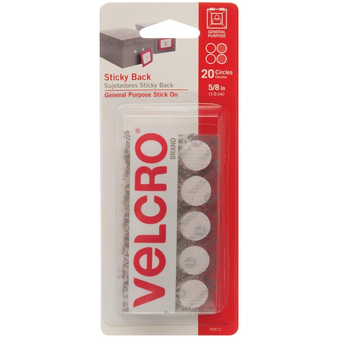 Package of VELCRO Brand Sticky Back White Coins
