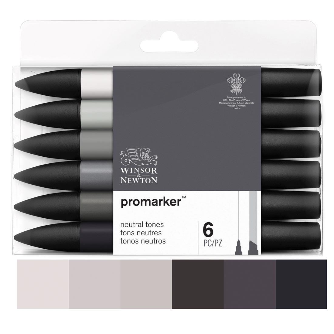 Winsor & Newton Neutral Tones ProMarker Set, 6 grays