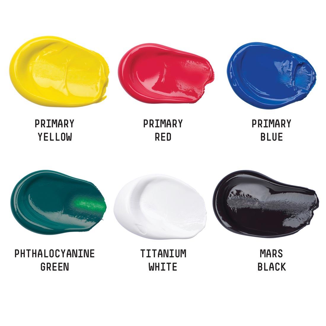 Paint swatches of Liquitex Basics Acrylics 6-Color Set