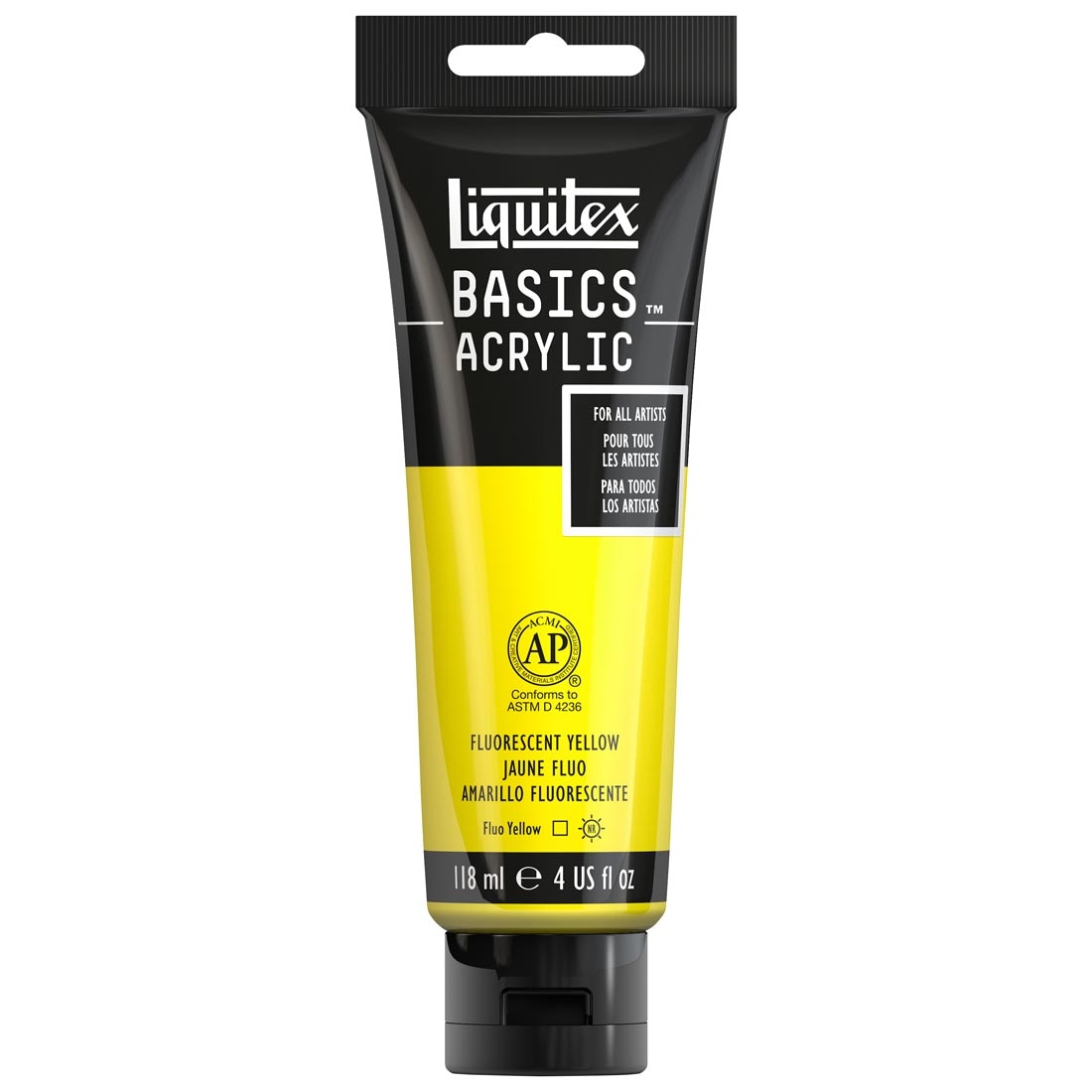 Tube of Fluorescent Yellow Liquitex Basics Acrylic Paint