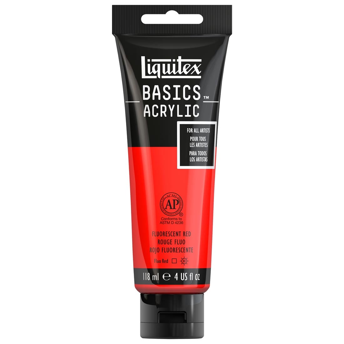 Tube of Fluorescent Red Liquitex Basics Acrylic Paint