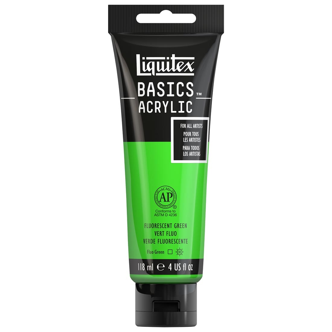 Tube of Fluorescent Green Liquitex Basics Acrylic Paint