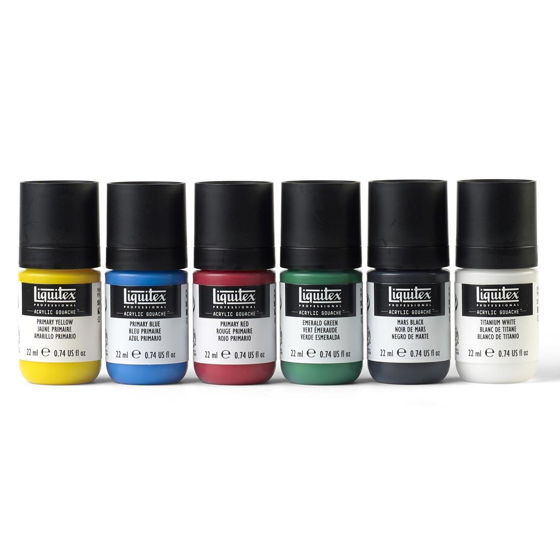 6 squeeze jars found in Liquitex Professional Acrylic Gouache Primaries 6-Color Set