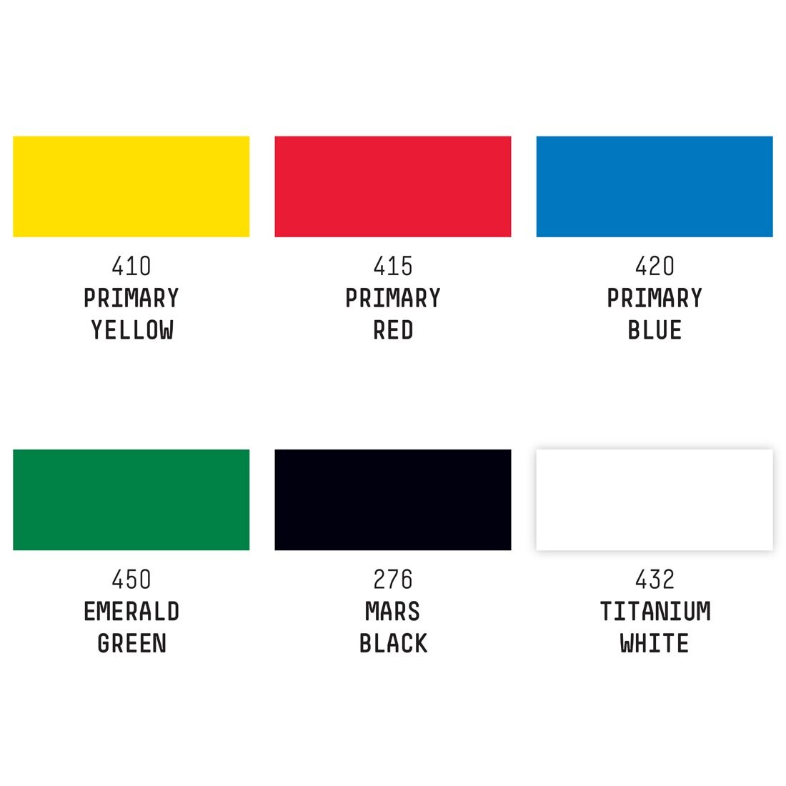 color swatches of Liquitex Professional Acrylic Gouache Primaries 6-Color Set