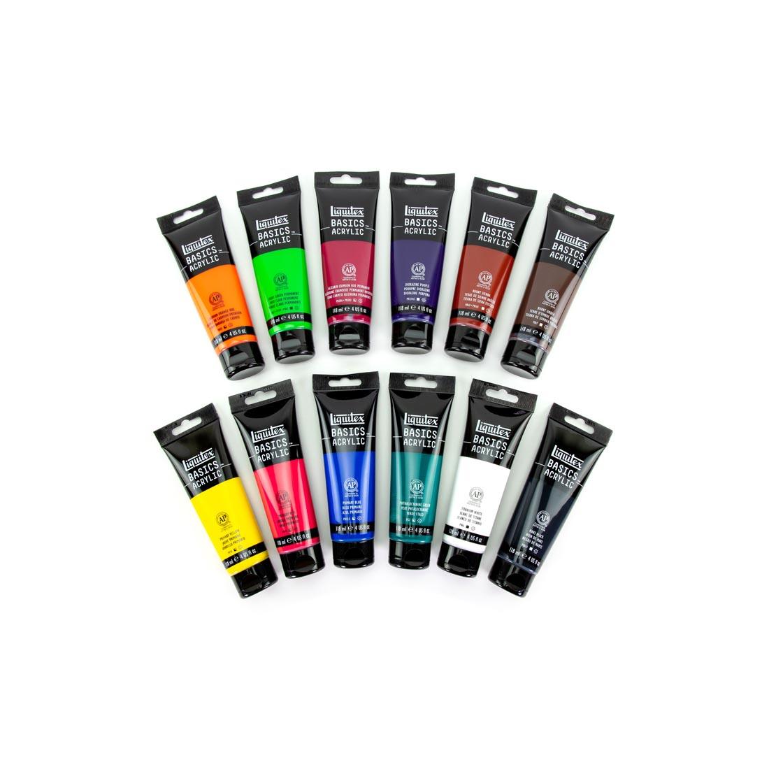 12 paint tubes from Liquitex Basics Acrylics set, 4 oz. each