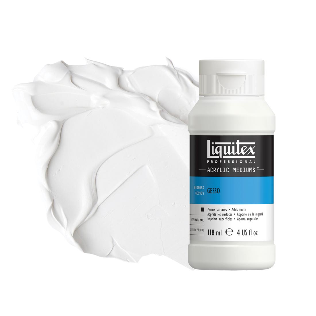 Liquitex Acrylic Gesso, White, 4 oz. Bottle, with sample of product in background
