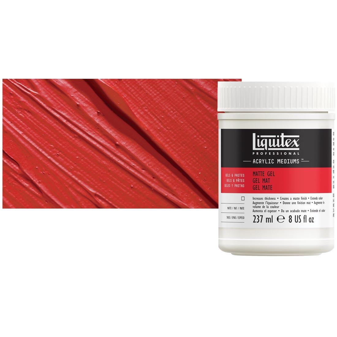 jar of Liquitex Matte Gel Medium, with sample of product in the background