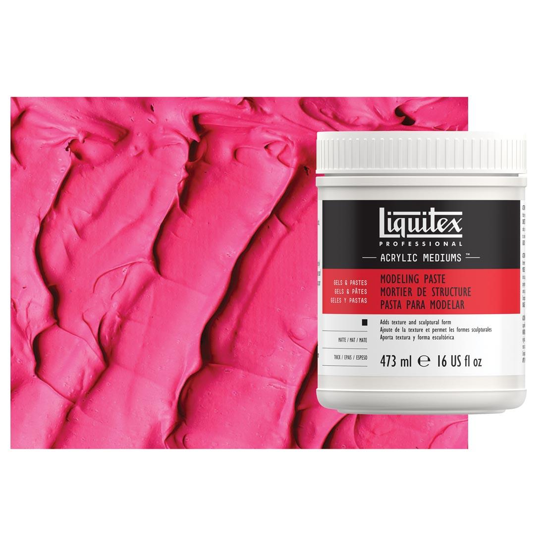 pint jar of Liquitex Modeling Paste with sample of product texture in the background