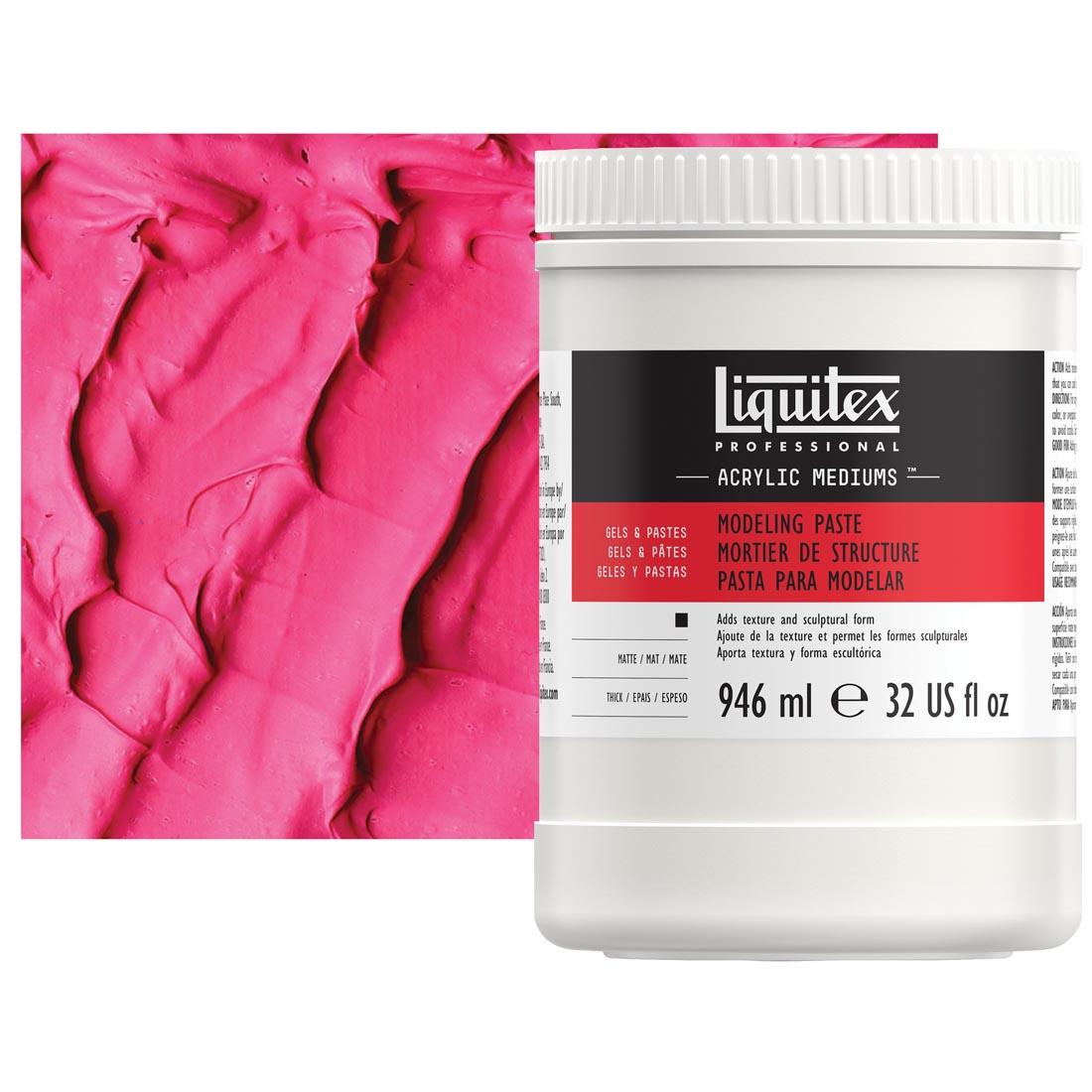 quart jar of Liquitex Modeling Paste with sample of product texture in the background