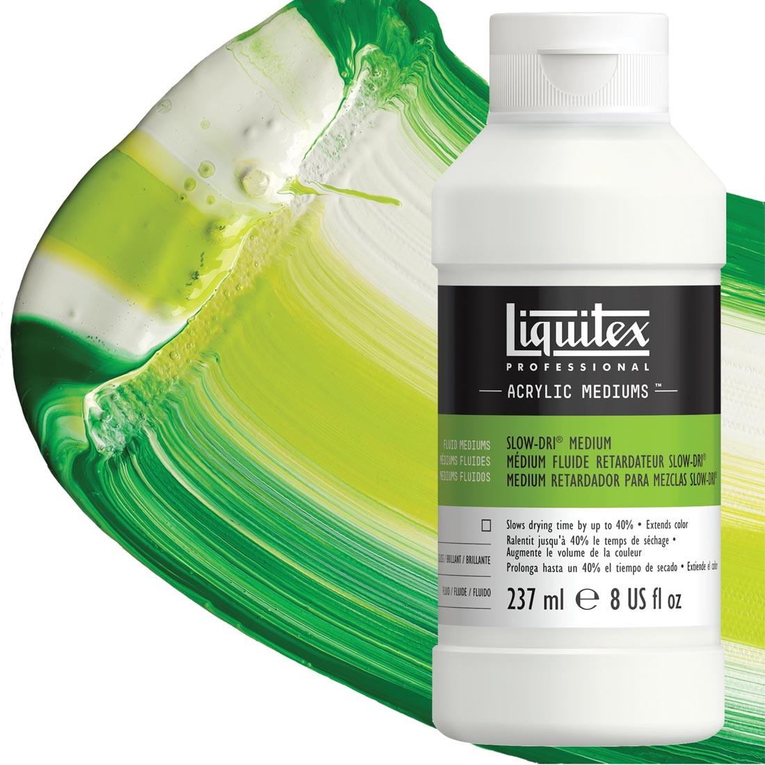 8 oz. bottle of Liquitex Slow-Dri Medium with sample of product mixed with paint