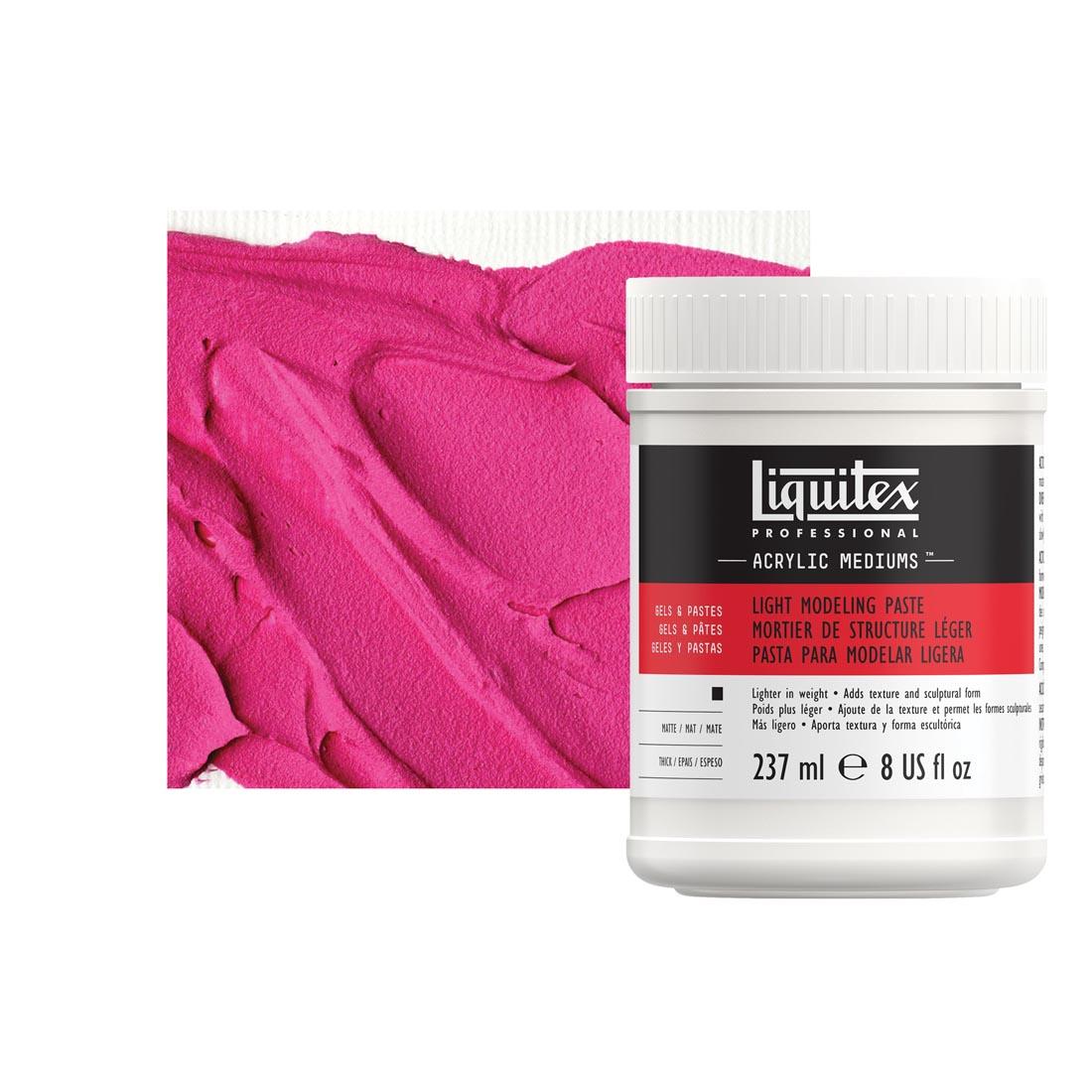 jar of Liquitex Light Modeling Paste with sample of paint mixed with product to show texture