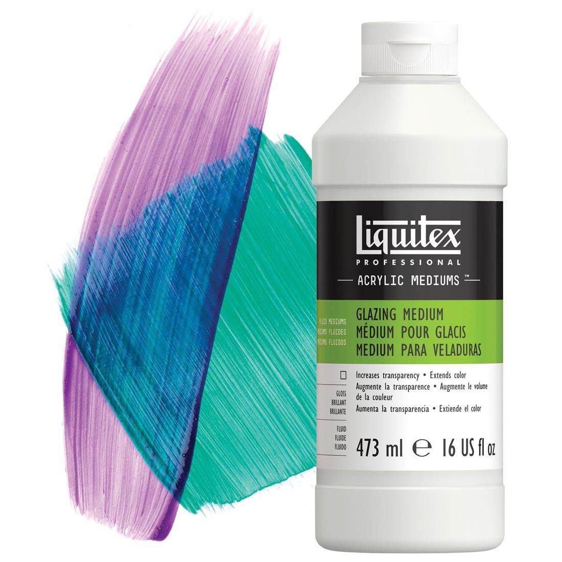 bottle of Liquitex Glazing Medium, plus sample of product mixed with paint